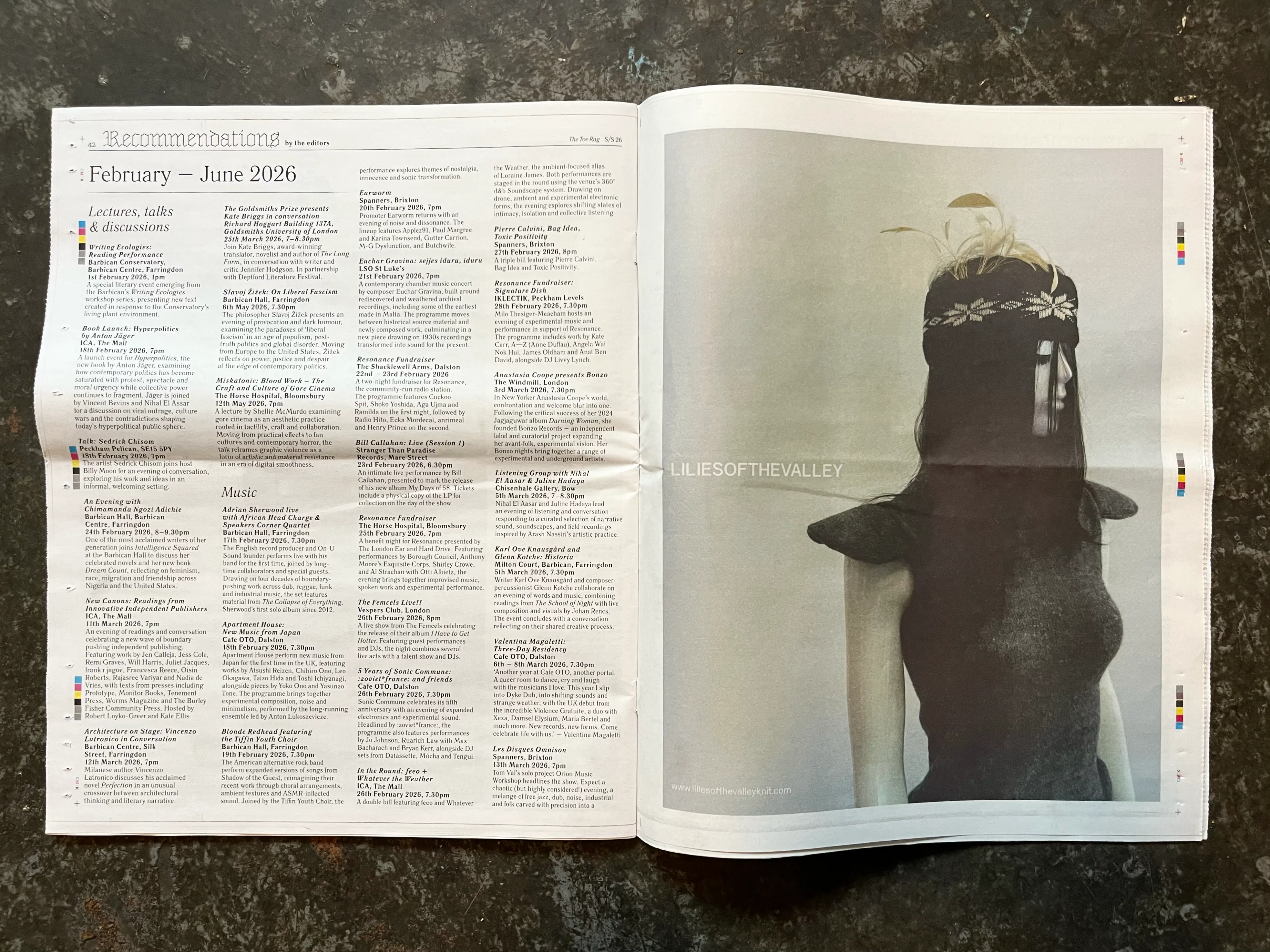 The campaign running as a full page in Toe Rag, opposite the paper's
                    Recommendations listings for February to June 2026.