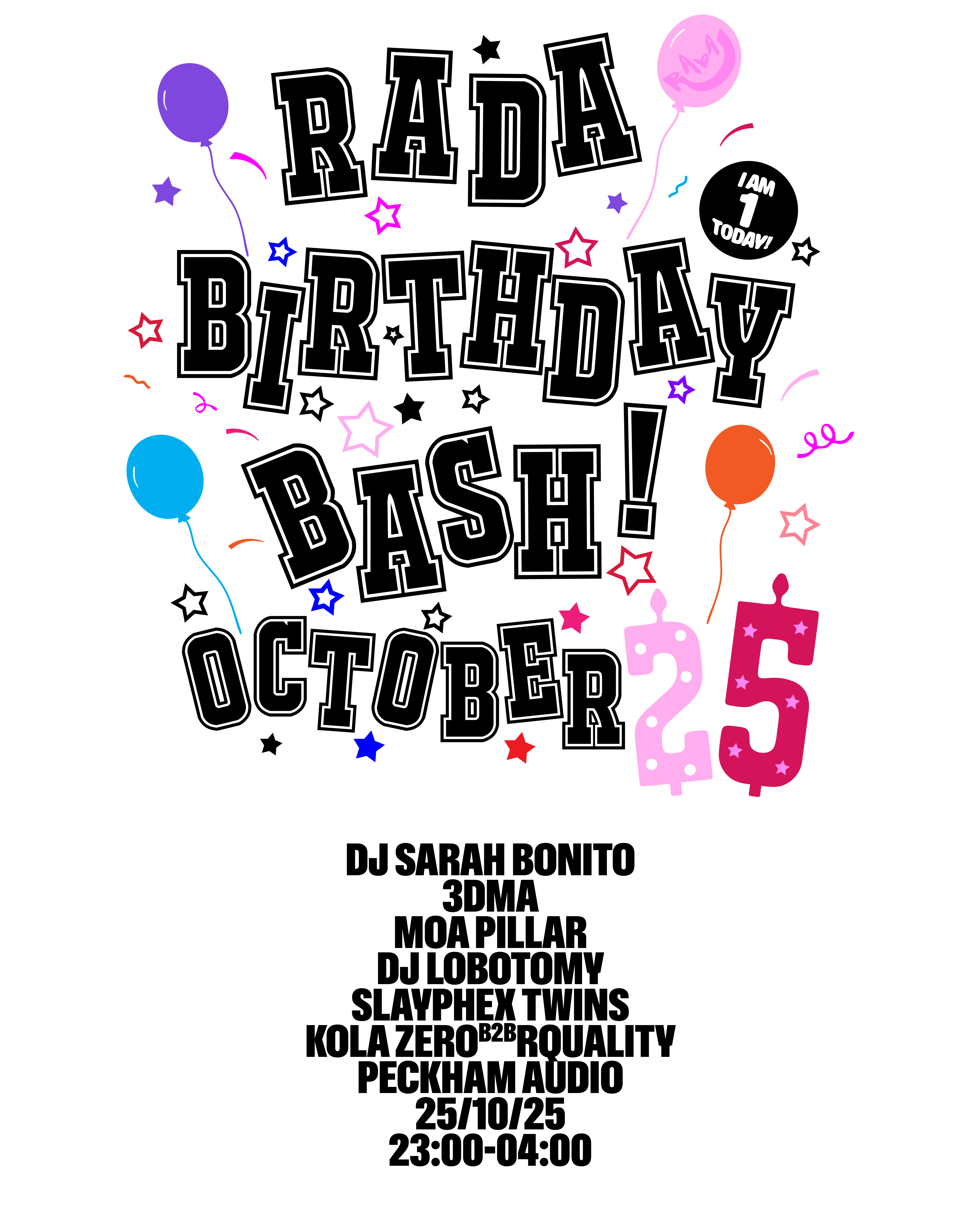 RADA Birthday Bash poster.